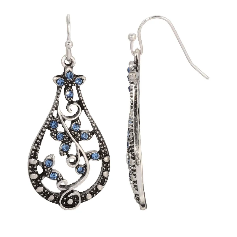 Regency Teardrop Vine Light Sapphire Crystal Drop Earrings