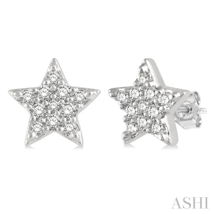 1/10 Ctw Star Round Cut Diamond Petite Fashion Earring in 10K White Gold