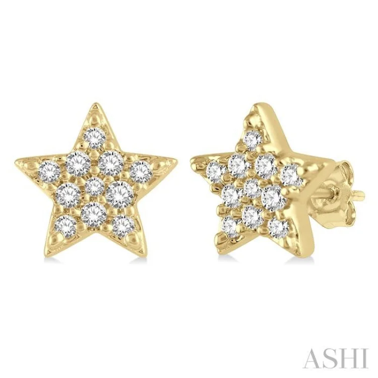 1/10 Ctw Star Round Cut Diamond Petite Fashion Earring in 10K Yellow Gold