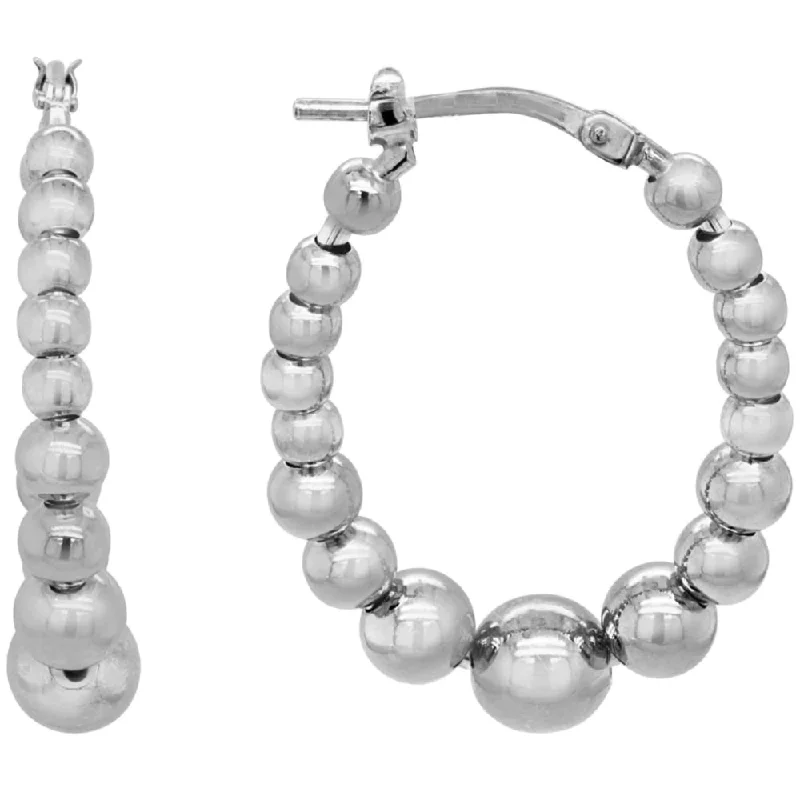 Sterling Silver Graduated Beaded Hoop Earrings