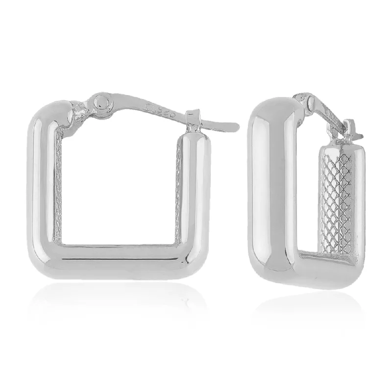 Sterling Silver Small Plain Square Hoop Earrings