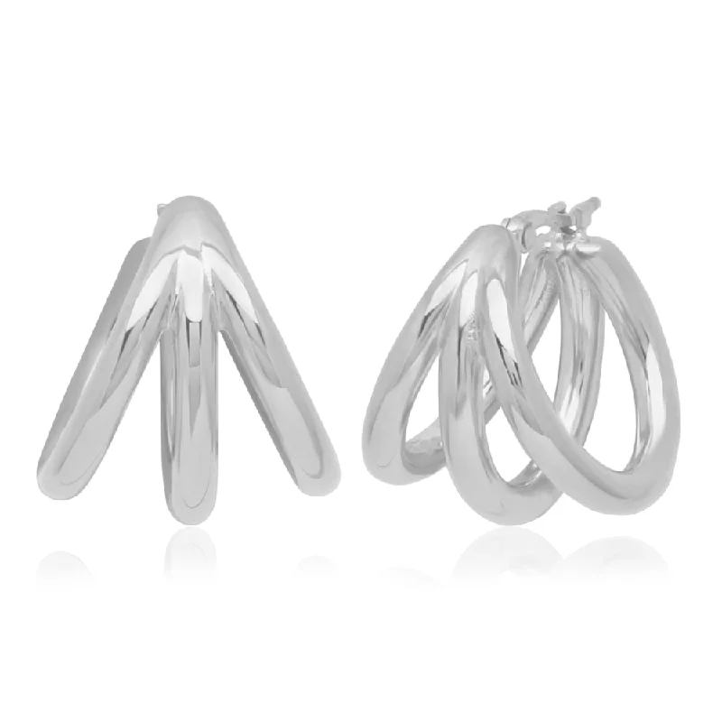 Sterling Silver Small Triple Row Hoop Earrings