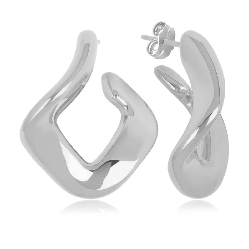 Sterling Silver Square Twisted Hoop Earrings