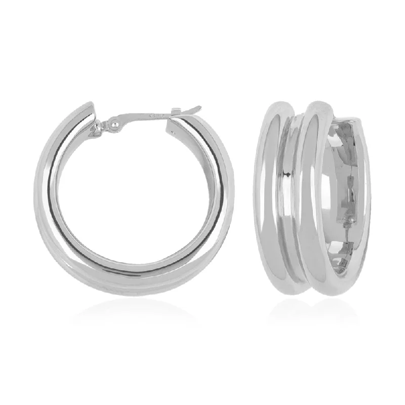 Sterling Silver Triple Plain Tube Hoop Earrings