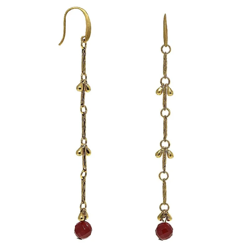 T.R.U. Genuine Carnelian Linear Droplet Earrings