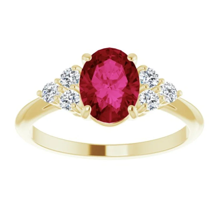 14K Yellow Lab-Grown Ruby & 1/4 CTW Natural Diamond Ring