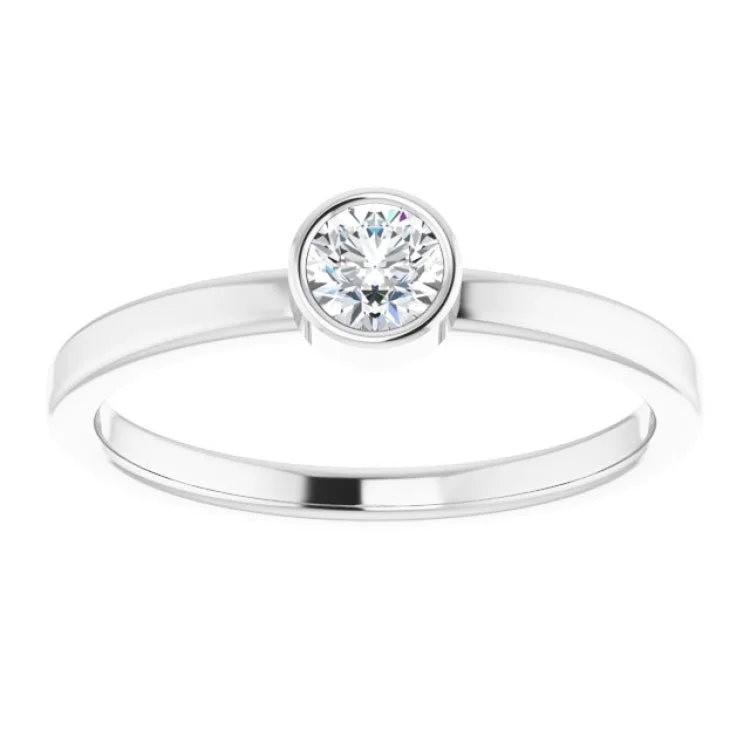 14K White 4 mm Natural White Sapphire Ring