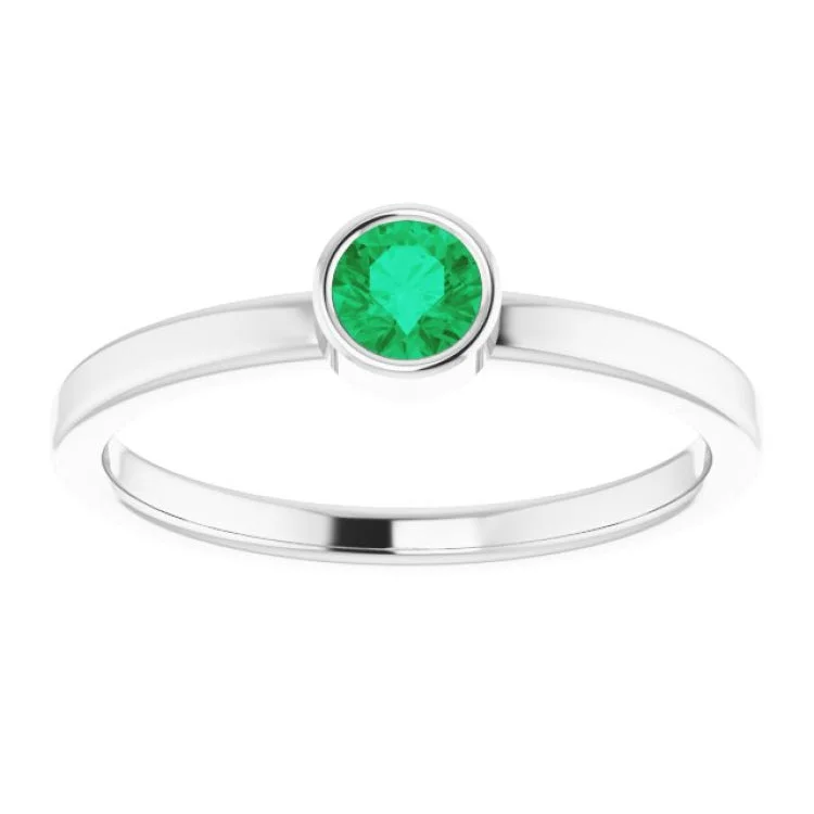 14K White 4 mm Lab-Grown Emerald Ring