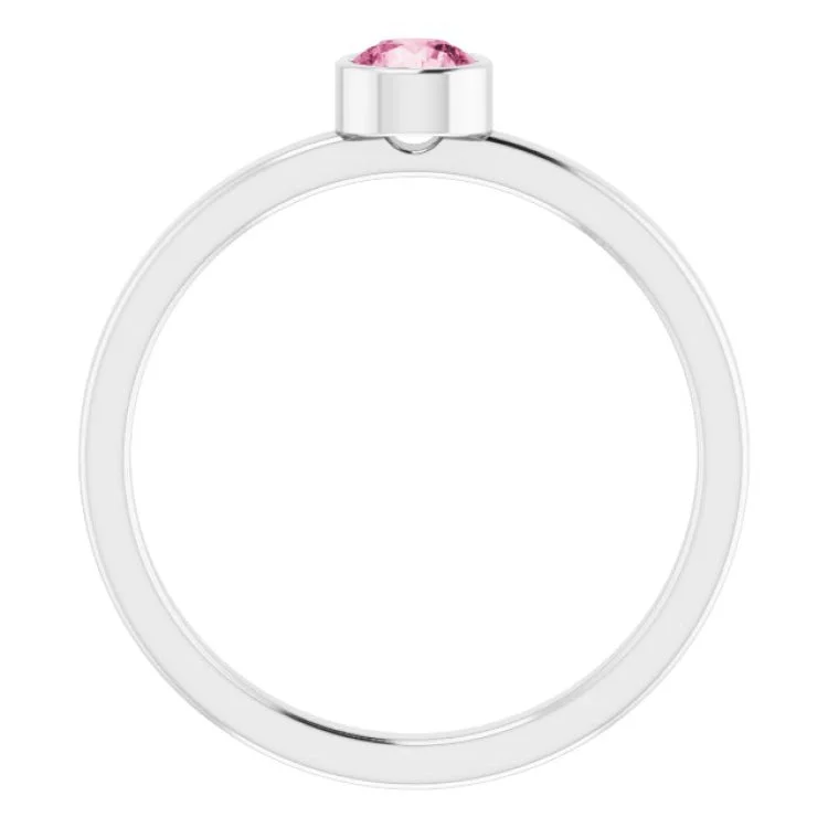 14K White 4 mm Natural Pink Tourmaline Ring