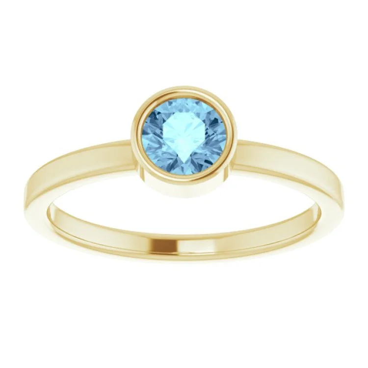 14K Yellow 5 mm Natural Aquamarine Ring