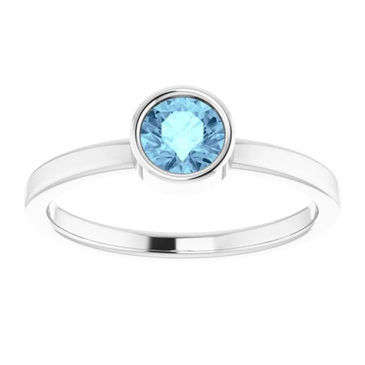 Rhodium-Plated Sterling Silver 5 mm Natural Aquamarine Ring