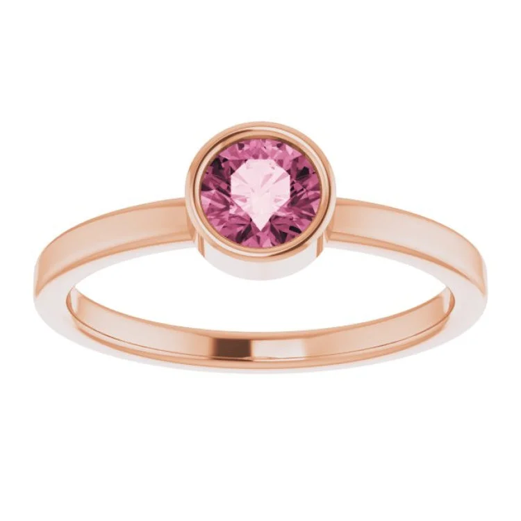 14K Rose 5 mm Natural Pink Tourmaline Ring