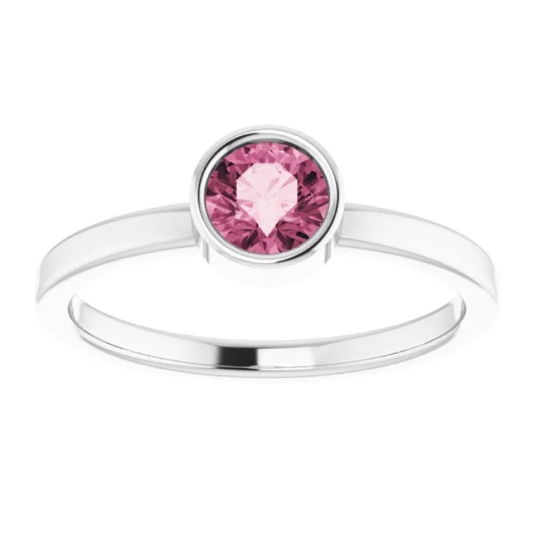 Platinum 5 mm Natural Pink Tourmaline Ring