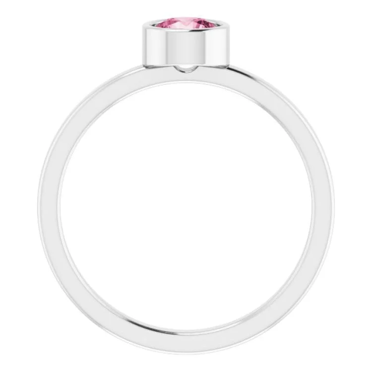 Rhodium-Plated Sterling Silver 5 mm Imitation Pink Tourmaline Ring