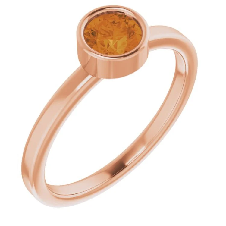 14K Rose 5 mm Natural Citrine Ring