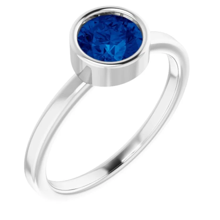 Platinum 6 mm Natural Blue Sapphire Ring