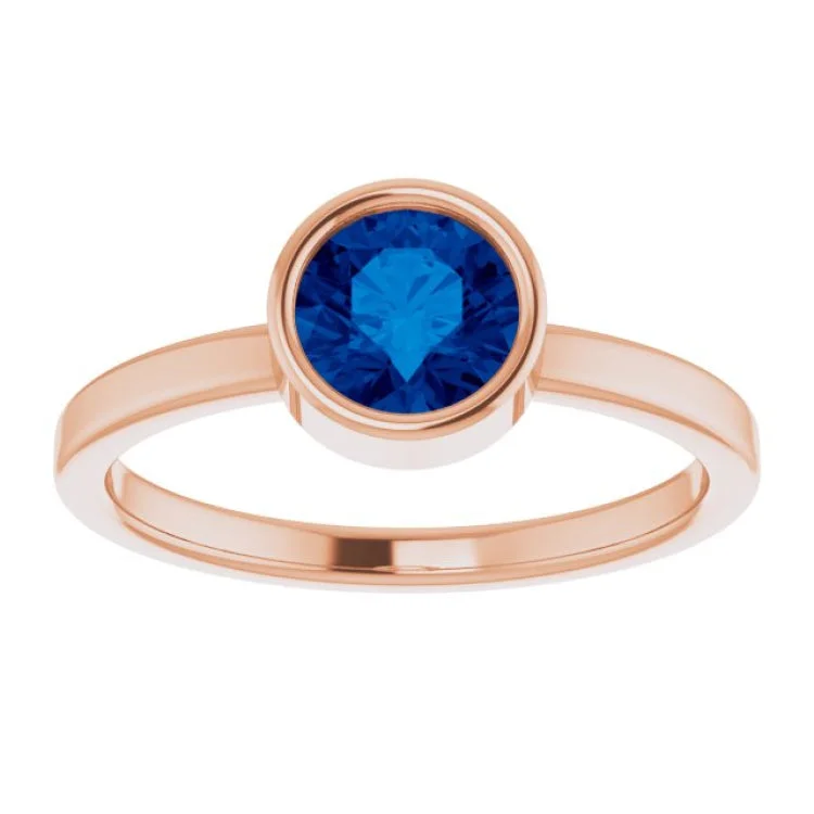 14K Rose 6 mm Lab-Grown Blue Sapphire Ring