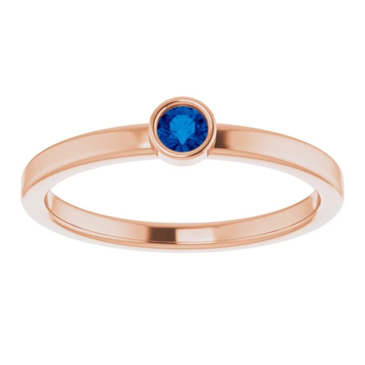 14K Rose 3 mm Natural Blue Sapphire Ring