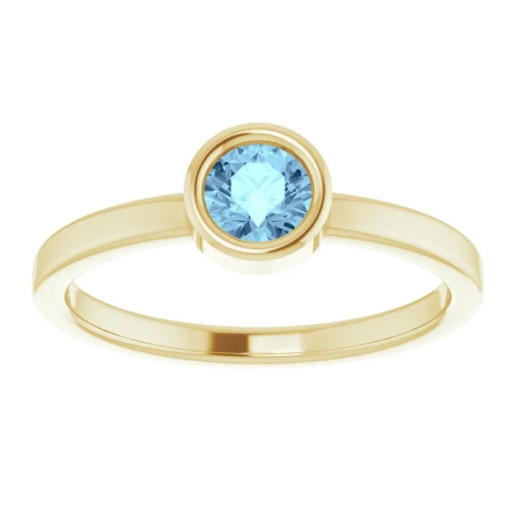 14K Yellow 4.5 mm Natural Aquamarine Ring