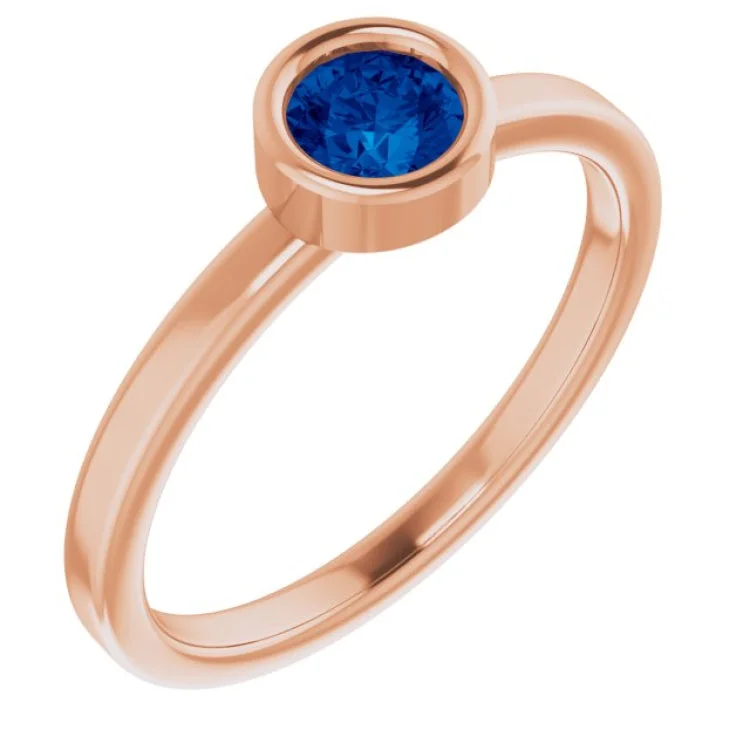 14K Rose 4.5 mm Lab-Grown Blue Sapphire Ring