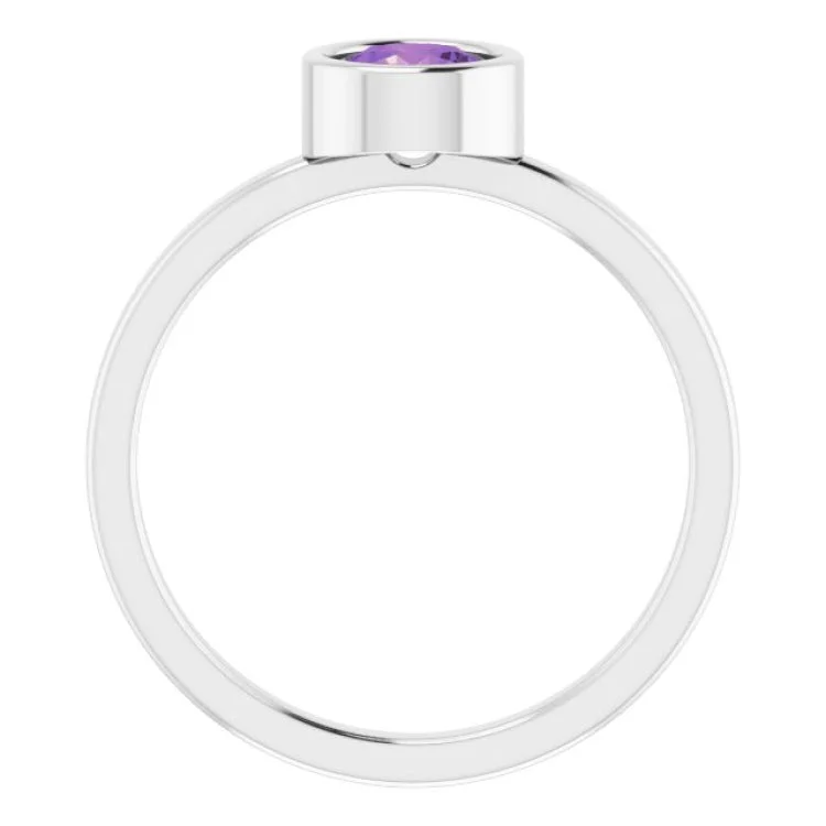 14K White 5.5 mm Natural Amethyst Ring