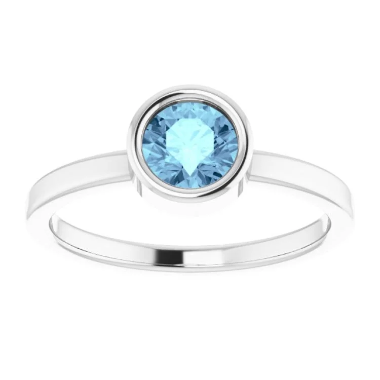 14K White 5.5 mm Natural Aquamarine Ring