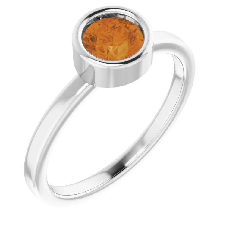 14K White 5.5 mm Natural Citrine Ring