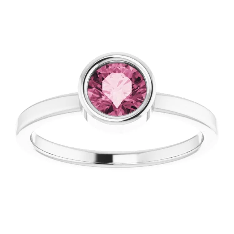 14K White 5.5 mm Natural Pink Tourmaline Ring