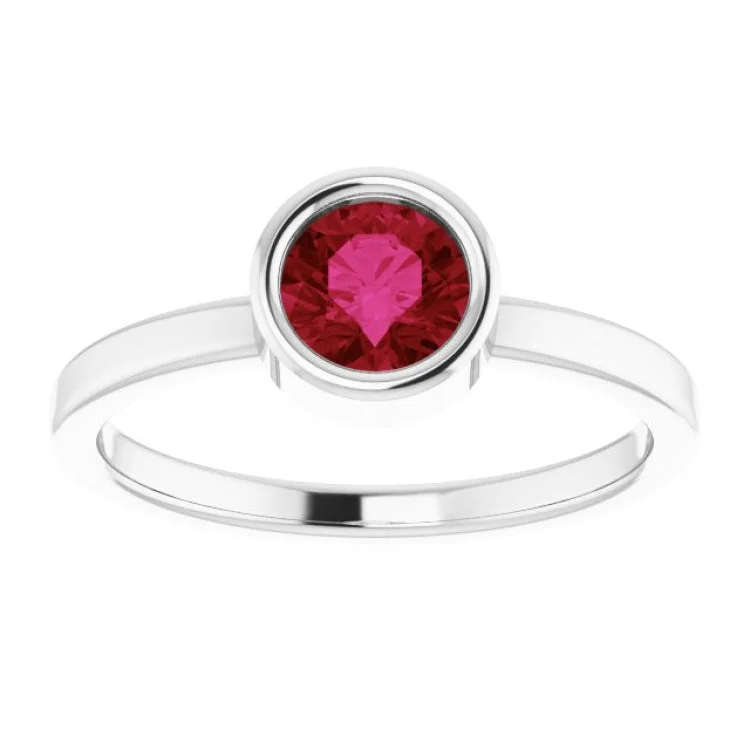 14K White 5.5 mm Natural Ruby Ring