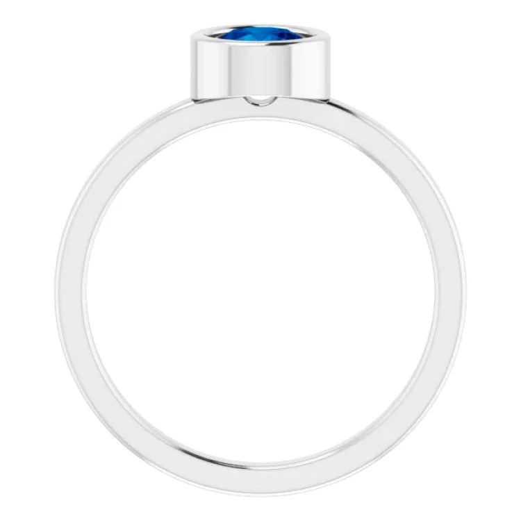 Rhodium-Plated Sterling Silver 5.5 mm Lab-Grown Blue Sapphire Ring