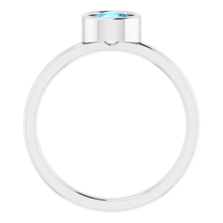 Rhodium-Plated Sterling Silver 5.5 mm Natural Aquamarine Ring