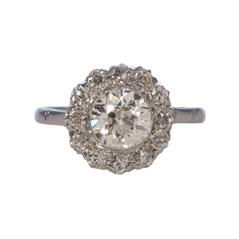 Edwardian 1.77ctw Old Transitional Cut Diamond Cluster Platinum Ring