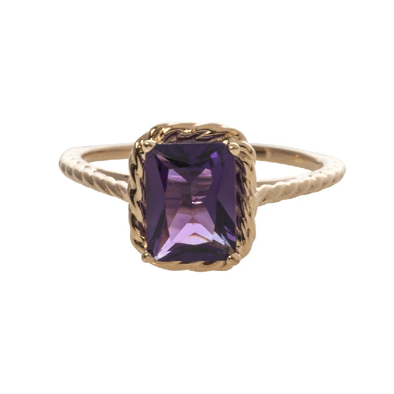 Emerald-Cut Amethyst 14K Yellow Gold Rope Ring