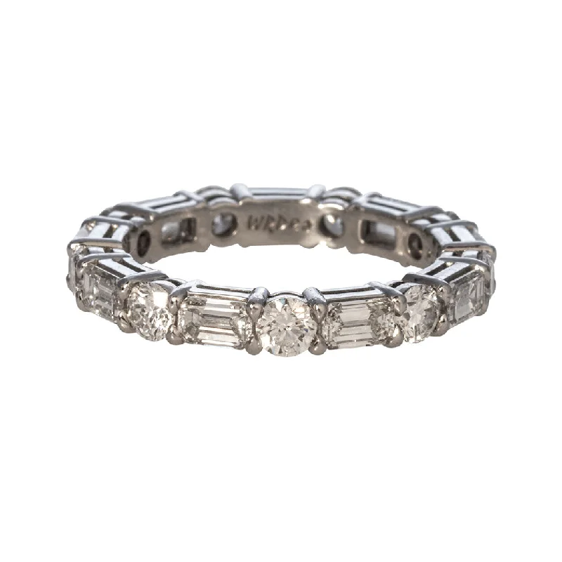 Emerald Cut Diamond & Round Diamond Platinum Eternity Band