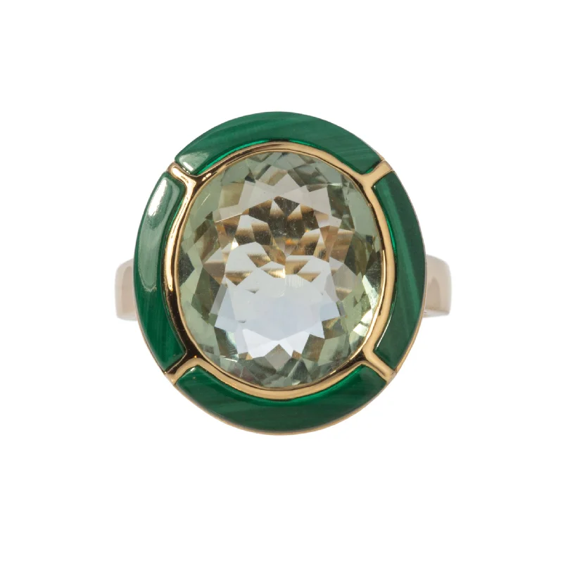 Goshwara Oval Prasiolite & Malachite Inlay 18K Gold Ring