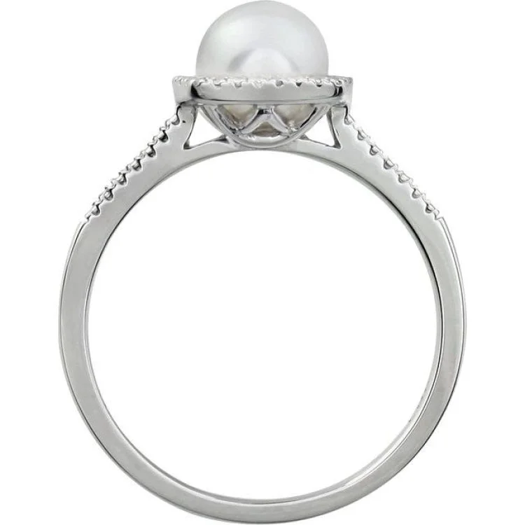 Sterling Silver Cultured White Freshwater Pearl & .01 CTW Natural Diamond Ring