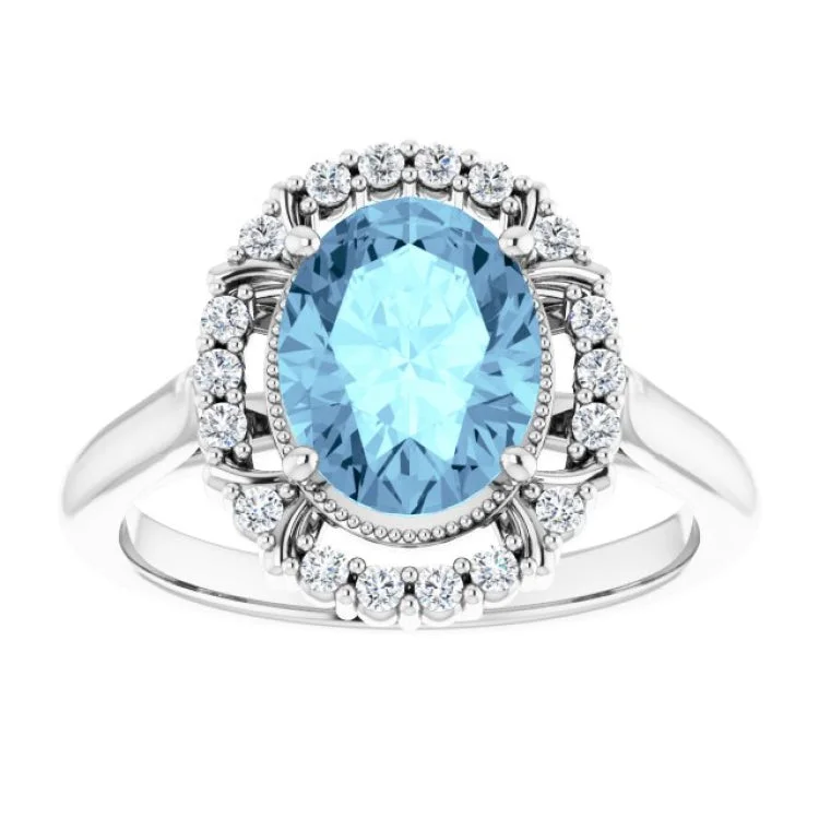 14K White Natural Aquamarine & 1/6 CTW Natural Diamond Ring