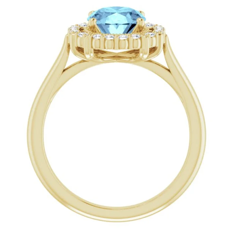 14K Yellow Natural Aquamarine & 1/6 CTW Natural Diamond Ring