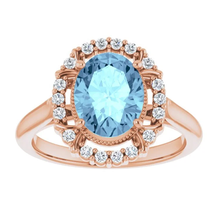 14K Rose Natural Aquamarine & 1/6 CTW Natural Diamond Ring