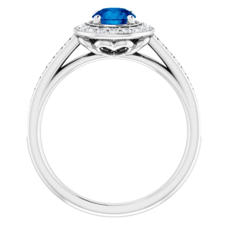 14K White Lab-Grown Blue Sapphire & 1/3 CTW Natural Diamond Ring