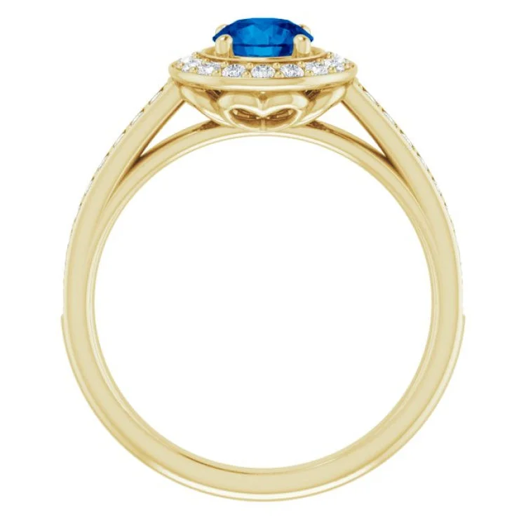 14K Yellow Lab-Grown Blue Sapphire & 1/3 CTW Natural Diamond Ring