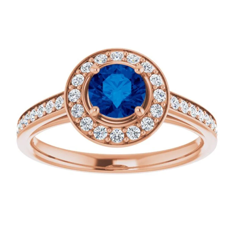 14K Rose Lab-Grown Blue Sapphire & 1/3 CTW Natural Diamond Ring