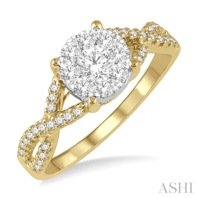 5/8 Ctw Lovebright Round Cut Diamond Engagement Ring in 14K Yellow and White Gold