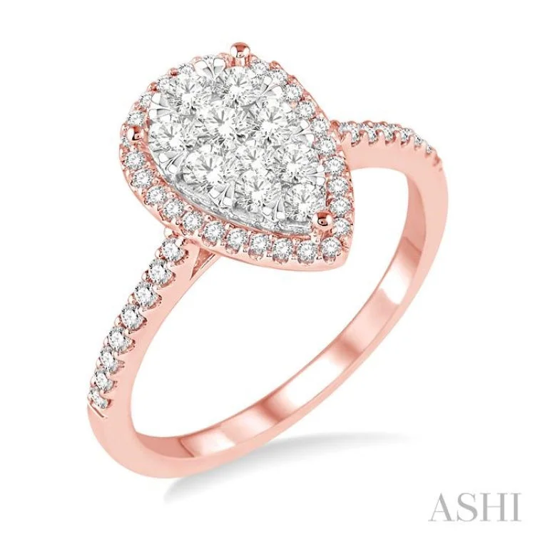 1/2 Ctw Pear Shape Diamond Lovebright Ring in 14K Rose and White Gold