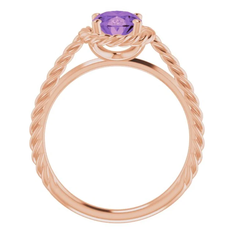 14K Rose Natural Amethyst Rope Ring