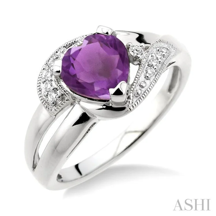 7x7MM Heart Shape Amethyst and 1/20 Ctw Single Cut Diamond Ring in Sterling Silver