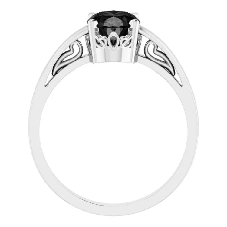 14K White Natural Onyx Solitaire Ring