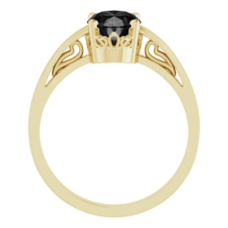 14K Yellow Natural Onyx Solitaire Ring