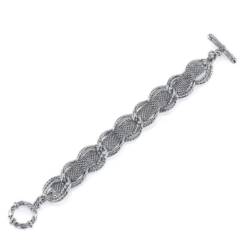 2028 Jewelry Silver Mesh & Link Chain Toggle Bracelet