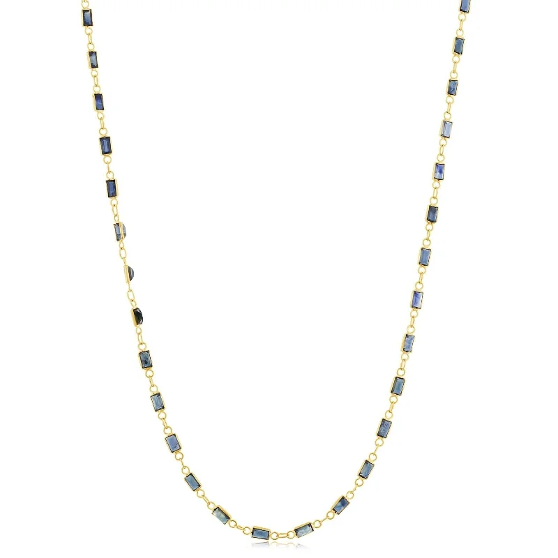 Baguette Blue Sapphire Station Necklace